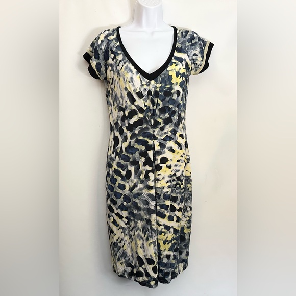 D. EXTERIOR Dress Made In Italy V-Neck Cinch Ruched Stretchy Mini Abstract EUC - Picture 2 of 12